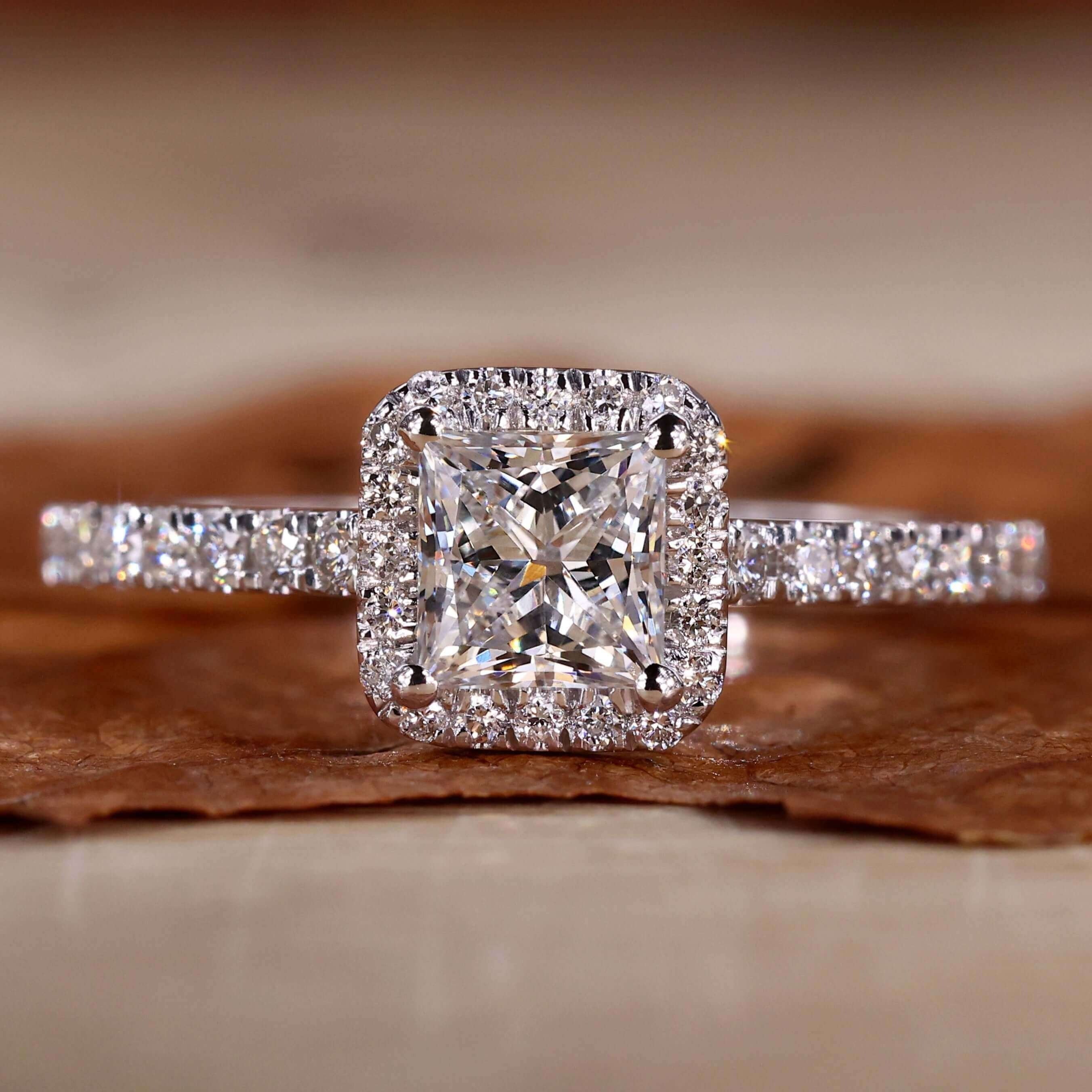 Square Princess Cut Lab Grown White Color Diamond Halo Engagement Gold Ring Shree Diamond Mfg